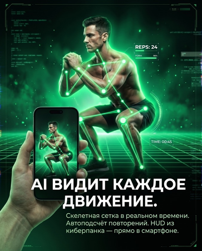AI видит каждое движение — скелетная сетка в реальном времени